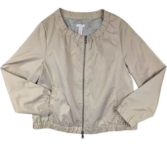 Chicos Full Zip Jacket Womens 2 Khaki Baseball Babe Abbegale Lined Windbreaker - Picture 1 of 12